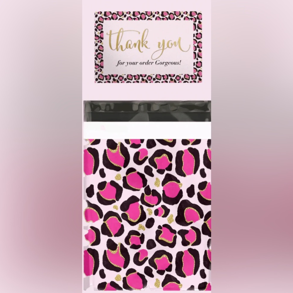 POLYMAILERS AND CARDS (10 EA.)Pink Leopard Print Bundle - 10x13 POLY & 4X6 CARDS
